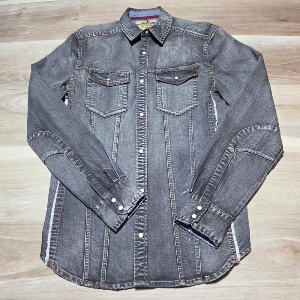 Gilded Age‎ Denim Shirt Mens Small Grey Snap Button Western Workwear Stretch S